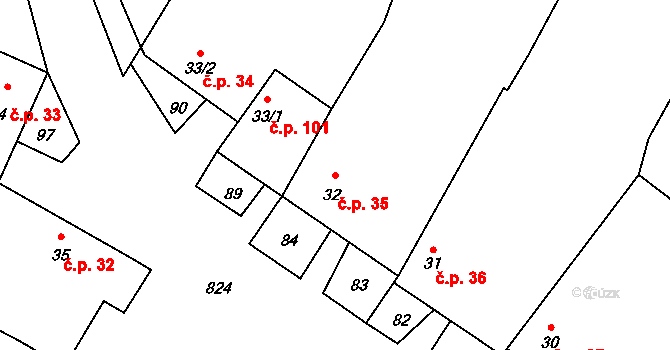 Čáslavice 35 na parcele st. 32 v KÚ Čáslavice, Katastrální mapa