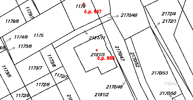 Vnorovy 695 na parcele st. 2181/3 v KÚ Vnorovy, Katastrální mapa