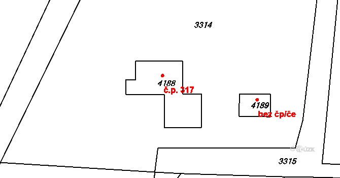 Třanovice 317 na parcele st. 4188 v KÚ Třanovice, Katastrální mapa