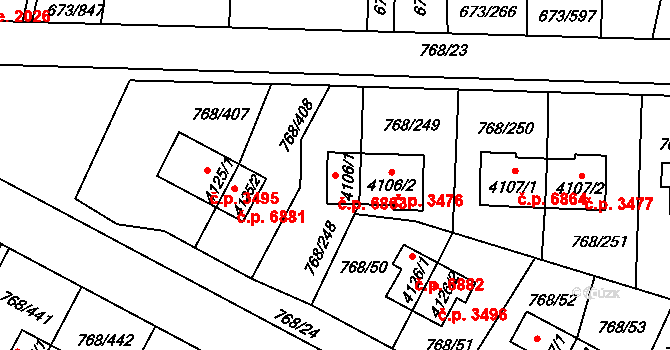 Zlín 6863 na parcele st. 4106/1 v KÚ Zlín, Katastrální mapa