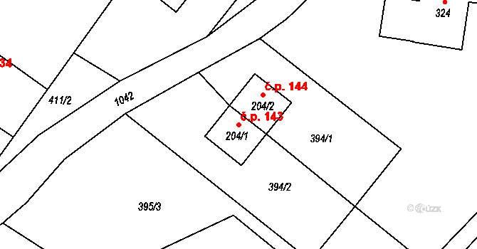 Dětřichov nad Bystřicí 143 na parcele st. 204/1 v KÚ Dětřichov nad Bystřicí, Katastrální mapa
