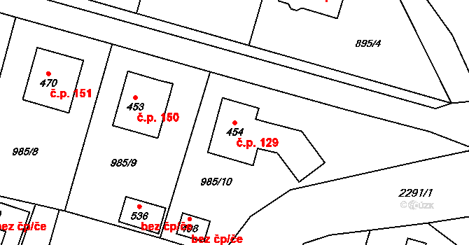 Pecerady 129, Týnec nad Sázavou na parcele st. 454 v KÚ Pecerady, Katastrální mapa