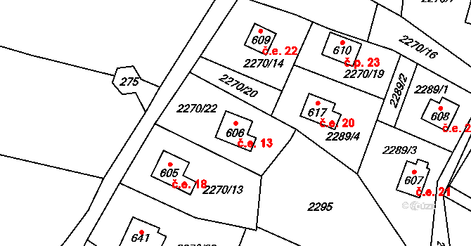 Capartice 13, Klenčí pod Čerchovem na parcele st. 606 v KÚ Klenčí pod Čerchovem, Katastrální mapa