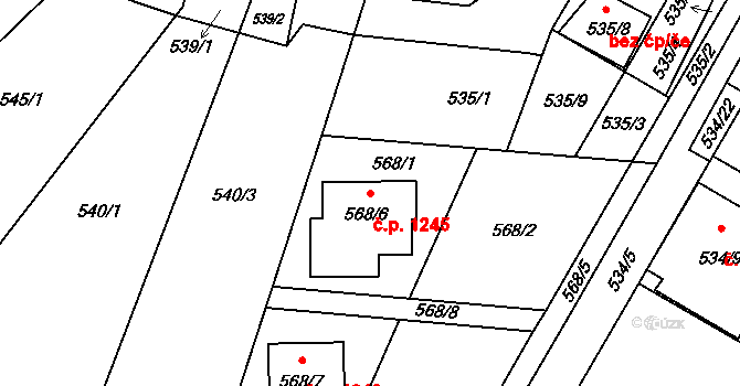 Radvanice 1245, Ostrava na parcele st. 568/6 v KÚ Radvanice, Katastrální mapa