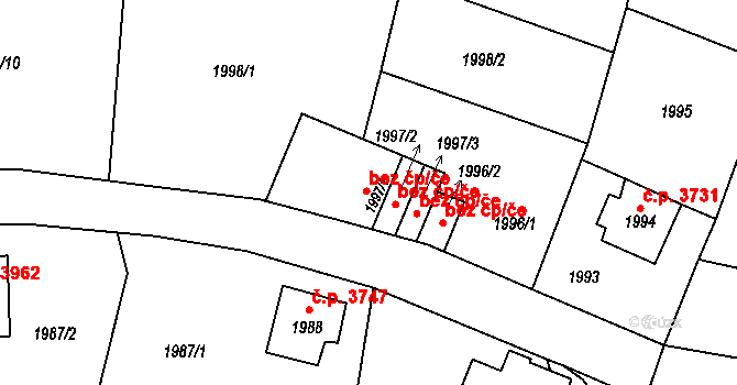Mšeno nad Nisou 39, Jablonec nad Nisou na parcele st. 1997/1 v KÚ Mšeno nad Nisou, Katastrální mapa