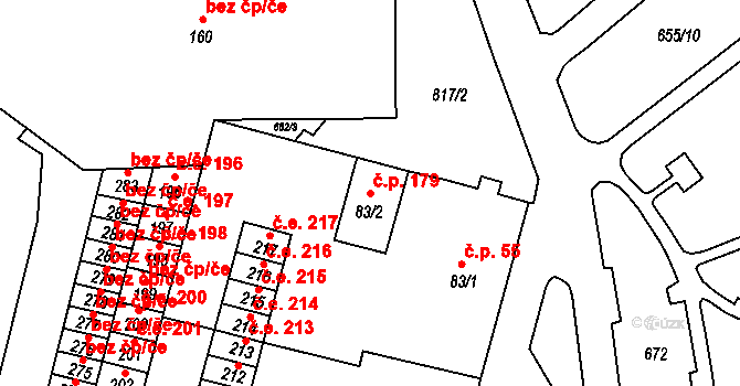 Horní Dubenky 179 na parcele st. 83/2 v KÚ Horní Dubenky, Katastrální mapa