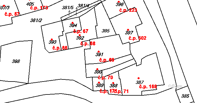 Křenovice 69 na parcele st. 391 v KÚ Křenovice u Slavkova, Katastrální mapa