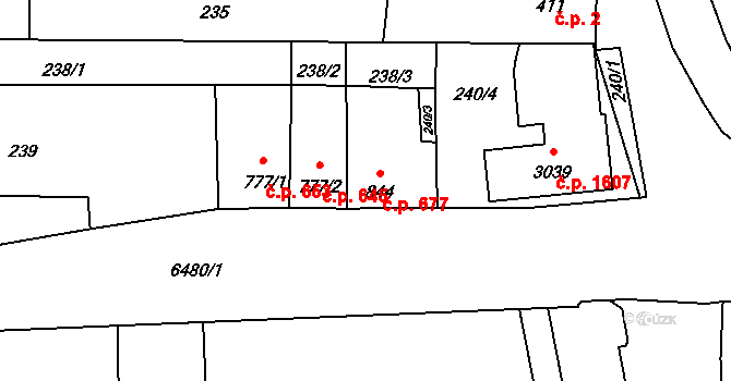 Napajedla 677 na parcele st. 844 v KÚ Napajedla, Katastrální mapa