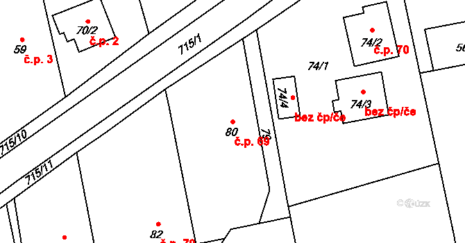 Závada 69 na parcele st. 80 v KÚ Závada u Hlučína, Katastrální mapa