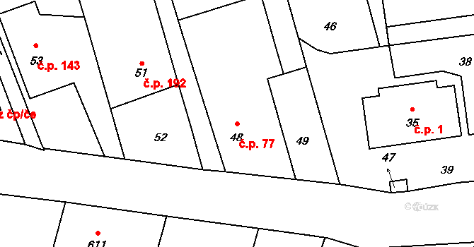 Těškovice 77 na parcele st. 48 v KÚ Těškovice, Katastrální mapa