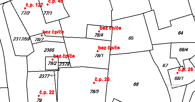 Košetice 45282226 na parcele st. 78/1 v KÚ Košetice, Katastrální mapa