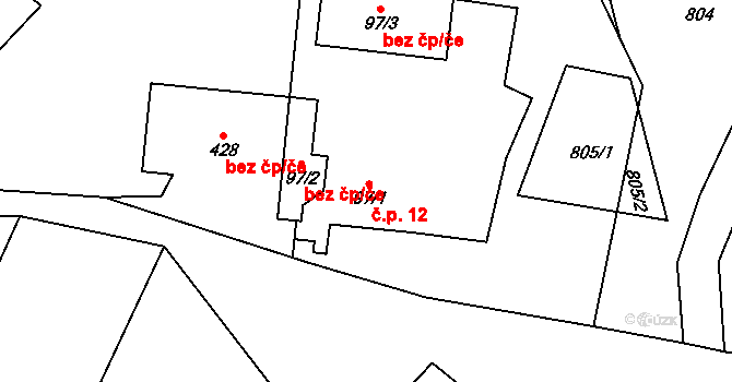 Mokrýšov 12, Prosetín na parcele st. 97/1 v KÚ Prosetín u Hlinska, Katastrální mapa