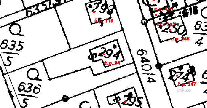 Hrochův Týnec 94 na parcele st. 294 v KÚ Hrochův Týnec, Katastrální mapa