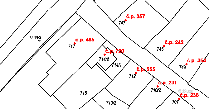 Vnorovy 720 na parcele st. 714/2 v KÚ Vnorovy, Katastrální mapa