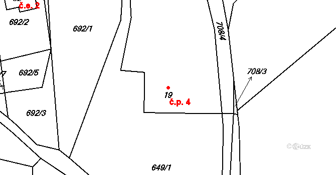 Předvojovice 4, Čachrov na parcele st. 19 v KÚ Chvalšovice u Čachrova, Katastrální mapa