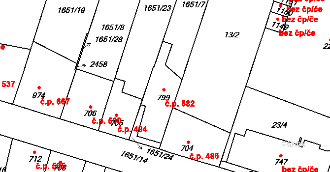 Heřmanův Městec 582 na parcele st. 799 v KÚ Heřmanův Městec, Katastrální mapa