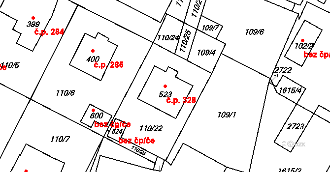 Opatovice nad Labem 328 na parcele st. 523 v KÚ Opatovice nad Labem, Katastrální mapa