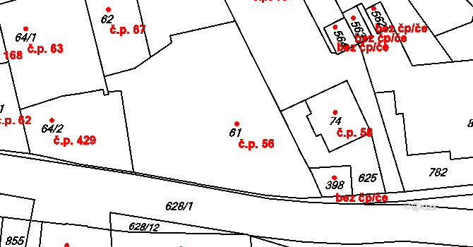 Rosice 56, Pardubice na parcele st. 61 v KÚ Rosice nad Labem, Katastrální mapa