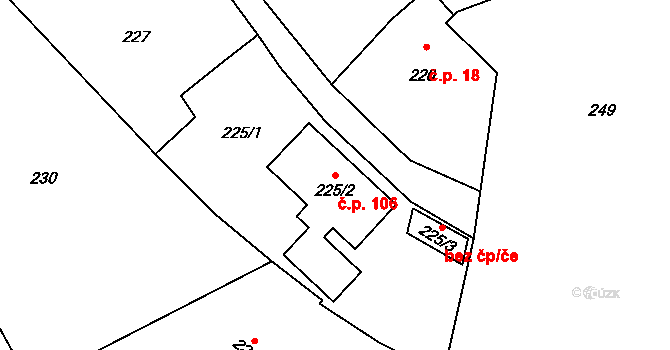 Hradisko 106, Kroměříž na parcele st. 225/2 v KÚ Hradisko, Katastrální mapa