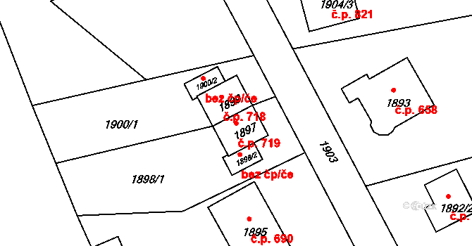 Odry 719 na parcele st. 1897 v KÚ Odry, Katastrální mapa