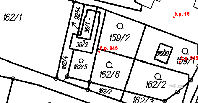 Čeladná 945 na parcele st. 36/1 v KÚ Čeladná, Katastrální mapa