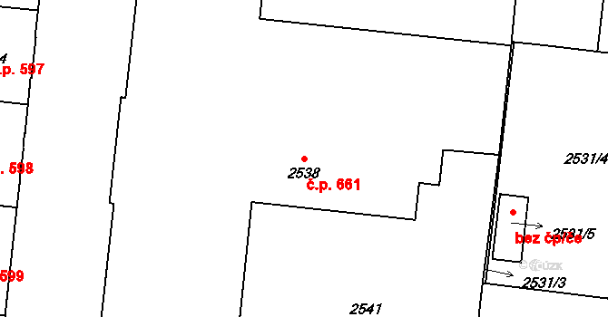 Louny 661 na parcele st. 2538 v KÚ Louny, Katastrální mapa
