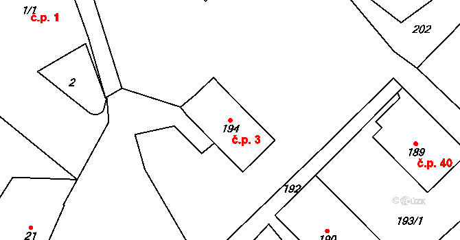 Malečov 3 na parcele st. 194 v KÚ Malečov, Katastrální mapa