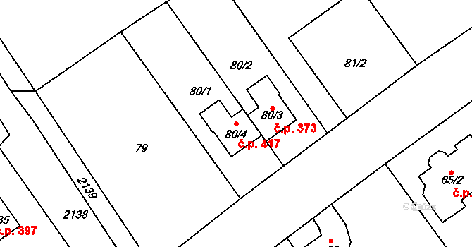 Dýšina 417 na parcele st. 80/4 v KÚ Dýšina, Katastrální mapa
