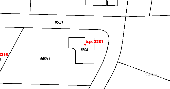 Žatec 3281 na parcele st. 6605 v KÚ Žatec, Katastrální mapa