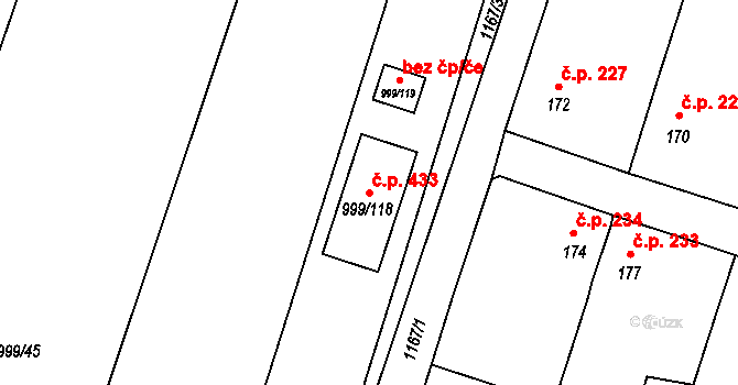 Oldřišov 433 na parcele st. 999/118 v KÚ Oldřišov, Katastrální mapa