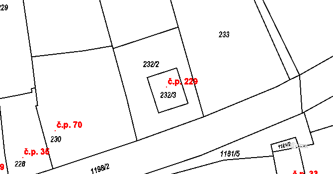 Meclov 229 na parcele st. 232/3 v KÚ Meclov, Katastrální mapa