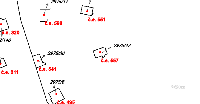 Lančov 557 na parcele st. 2975/42 v KÚ Lančov, Katastrální mapa