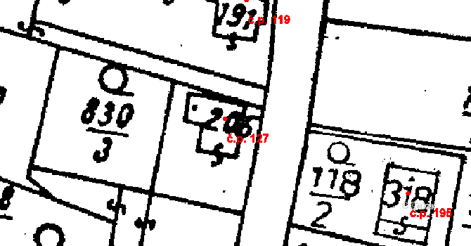 Bratčice 127 na parcele st. 205 v KÚ Bratčice u Potěh, Katastrální mapa