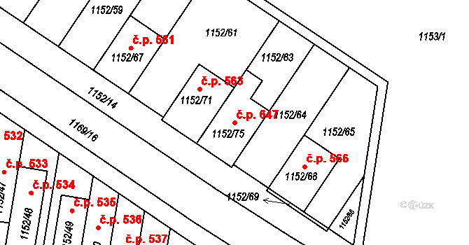 Plumlov 647 na parcele st. 1152/75 v KÚ Plumlov, Katastrální mapa