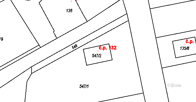 Žerotín 132 na parcele st. 547/2 v KÚ Žerotín, Katastrální mapa