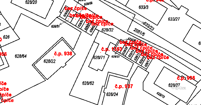 Košíře 1353, Praha na parcele st. 628/71 v KÚ Košíře, Katastrální mapa