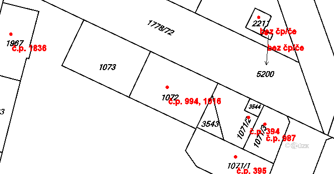 Nymburk 994,1016 na parcele st. 1072 v KÚ Nymburk, Katastrální mapa
