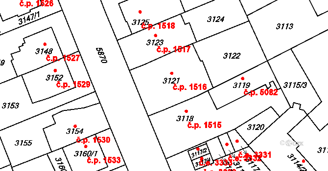 Jihlava 1516 na parcele st. 3121 v KÚ Jihlava, Katastrální mapa