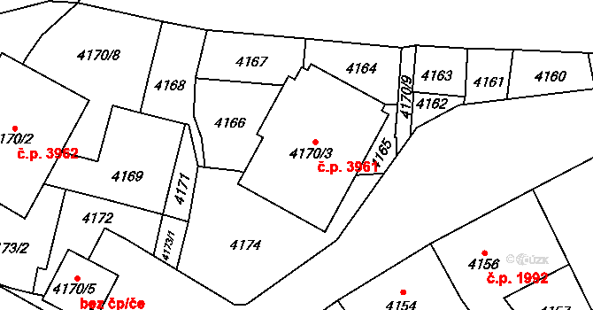 Jihlava 3961 na parcele st. 4170/3 v KÚ Jihlava, Katastrální mapa