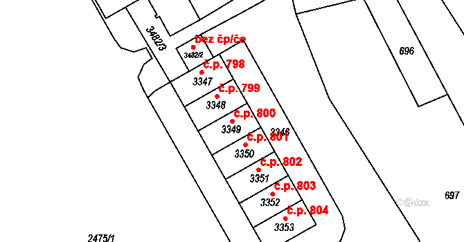 Lyžbice 800, Třinec na parcele st. 3349 v KÚ Lyžbice, Katastrální mapa