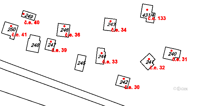 Sedlčánky 33, Čelákovice na parcele st. 244 v KÚ Sedlčánky, Katastrální mapa