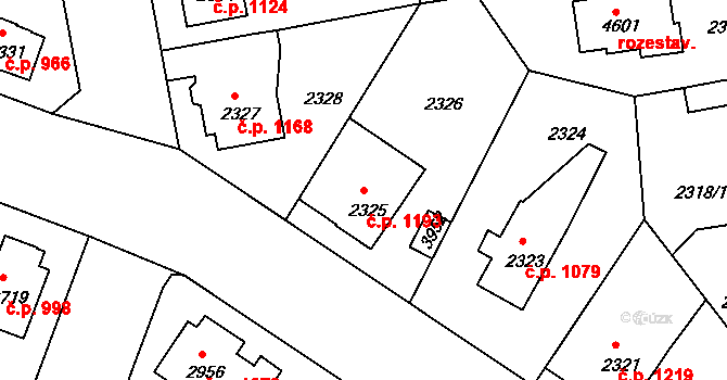 Čelákovice 1193 na parcele st. 2325 v KÚ Čelákovice, Katastrální mapa