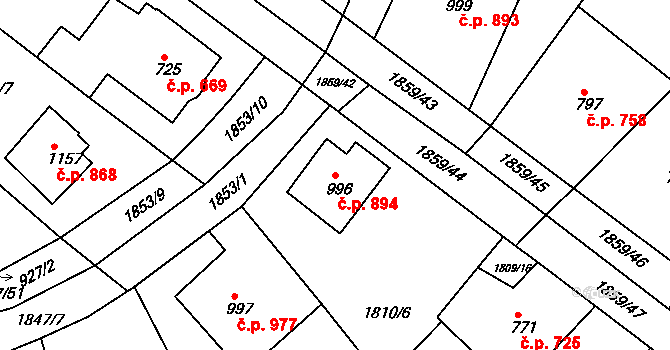 Tišnov 894 na parcele st. 996 v KÚ Tišnov, Katastrální mapa