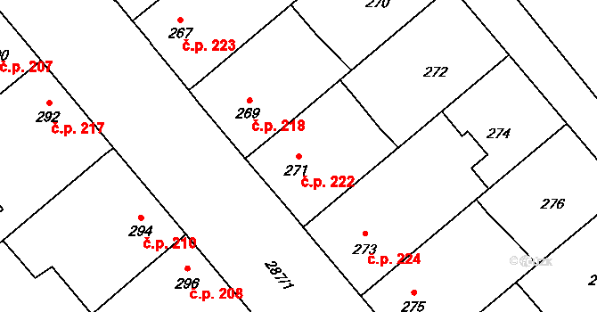 Lidéřovice 222, Vnorovy na parcele st. 271 v KÚ Lidéřovice na Moravě, Katastrální mapa