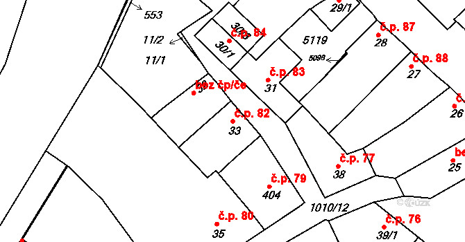 Veselí nad Moravou 82 na parcele st. 33 v KÚ Veselí nad Moravou, Katastrální mapa