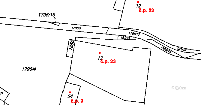 Čížov 23 na parcele st. 13 v KÚ Čížov u Jihlavy, Katastrální mapa