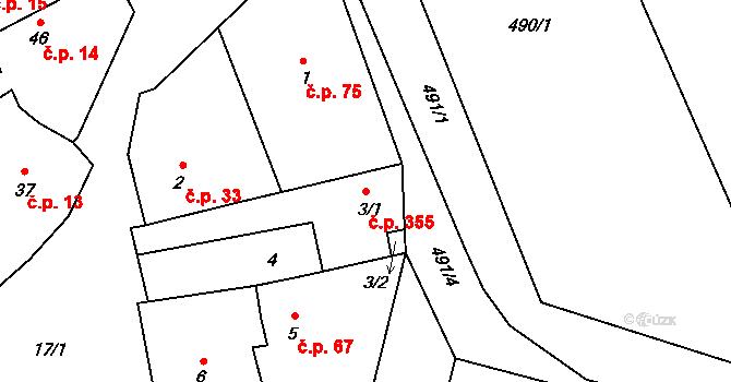 Hřebeč 355 na parcele st. 3/1 v KÚ Hřebeč, Katastrální mapa