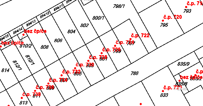 Ivanovice na Hané 726 na parcele st. 801 v KÚ Ivanovice na Hané, Katastrální mapa