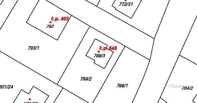 Fryčovice 548 na parcele st. 799/3 v KÚ Fryčovice, Katastrální mapa