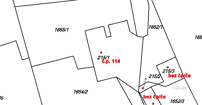 Dolní Řasnice 114 na parcele st. 215/1 v KÚ Dolní Řasnice, Katastrální mapa